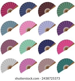 set with different ornament fans on white background decorative collection art design objects clipart	
