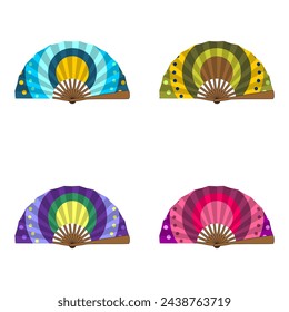 set with different ornament fans on white background decorative collection art design objects clipart	
