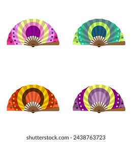set with different ornament fans on white background decorative collection art design objects clipart	

