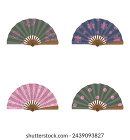 set with different ornament fans on white background decorative collection art design objects clipart	
