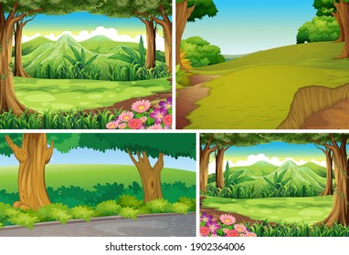 Set of different outdoor nature scene illustration