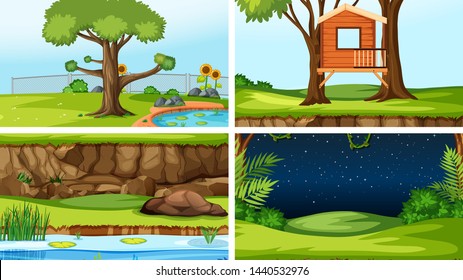 Set of different outdoors scenes illustration