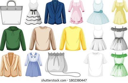 Set of different outfits isolated