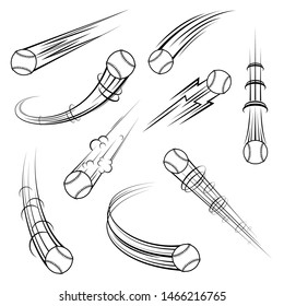 Set of different outline black movement path baseball