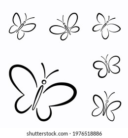 A set of different outline butterfly silhouettes.