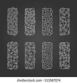 Set of different outline granola bars isolated on the blackboard.