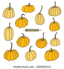 Set of different outline pumpkins. Thanksgiving. Autumn mood. Halloween vector.