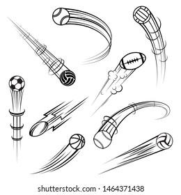 Set of different outline sport balls movements track