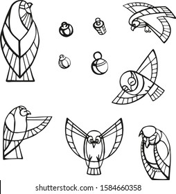 Set of different owls and lamps