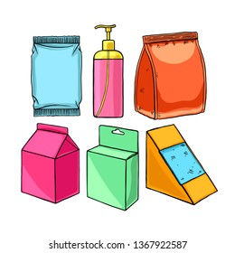 set of different packaging. Hand-drawn illustration