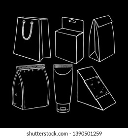 set of different packaging. Hand-drawn illustration