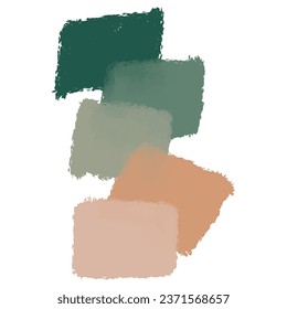 Set of different paint brush strokes in trend colors with grunge texture. Artistic design elements isolated on white background. vector illustration