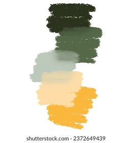 Conjunto de diferentes trazos de pincel de pintura en colores de tendencia con textura gruesa. Elementos de diseño artístico aislados en fondo blanco. ilustración vectorial