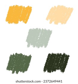Set verschiedener Pinselstriche in Trendfarben mit Grunge-Textur. Künstlerische Designelemente einzeln auf weißem Hintergrund. Vektorgrafik