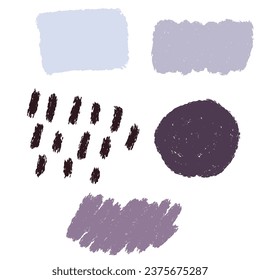 Set of different paint brush strokes in trend colors with grunge texture. Artistic design elements isolated on white background. vector illustration