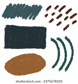 Set of different paint brush strokes in trend colors with grunge texture. Artistic design elements isolated on white background. vector illustration