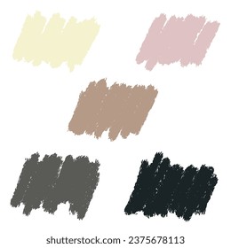 Conjunto de diferentes trazos de pincel de pintura en colores de tendencia con textura gruesa. Elementos de diseño artístico aislados en fondo blanco. ilustración vectorial