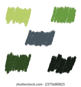 Conjunto de diferentes trazos de pincel de pintura en colores de tendencia con textura gruesa. Elementos de diseño artístico aislados en fondo blanco. ilustración vectorial