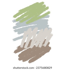 Set verschiedener Pinselstriche in Trendfarben mit Grunge-Textur. Künstlerische Designelemente einzeln auf weißem Hintergrund. Vektorgrafik