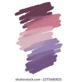 Set of different paint brush strokes in trend colors with grunge texture. Artistic design elements isolated on white background. vector illustration