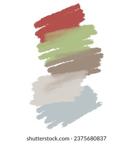 Set of different paint brush strokes in trend colors with grunge texture. Artistic design elements isolated on white background. vector illustration