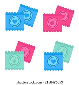 Set verschiedener paarweise kombinierter Kondom-Pakete. Vektorgrafik