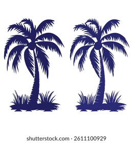Set of different palm tree black silhouettes. Hand drawn vector illustrations isolated on white background