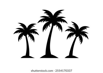 Set of different palm tree silhouette black vector art illustration.