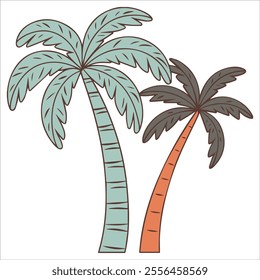 Set of different palm trees in cartoon style. Cartoon palm trees. ingenious vector. Tropical palm trees isolated on white background.