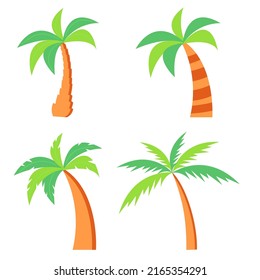 Conjunto de palmeras diferentes. Aislado sobre fondo blanco. Ilustración vectorial.