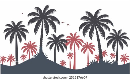 Set of different palm trees  Vector illustration of beautiful green palm trees. Isolated on white background
