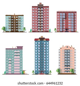 Set of different panel residential houses. collection of colorful vector flat illustration.