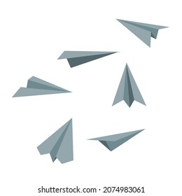 Set of different paper airplanes in flat style