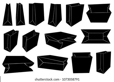 Set of different paper bags isolated on white