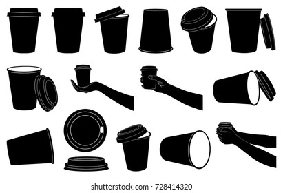 Set of different paper cups for coffee or tea isolated on white