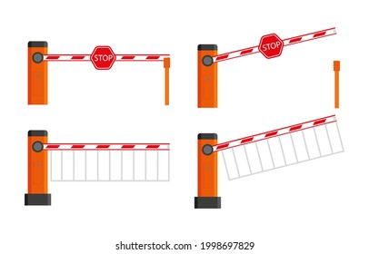 Set with different parcking barrier open and close position vector illustration in a cartoon flat style isolated on white background.