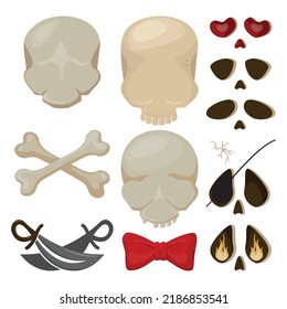 Set of different parts for Jolly Rojer picteres construction - vector illustration for Pirates party, Halloween decorations