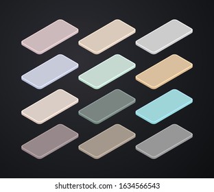 set of different pastel colored frameless phones. modern collections of cell phones isolated on dark background. easy to use in your design.