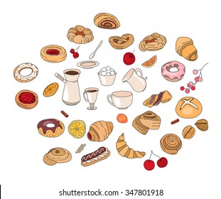 Set with different  pastry. Different taste and color.