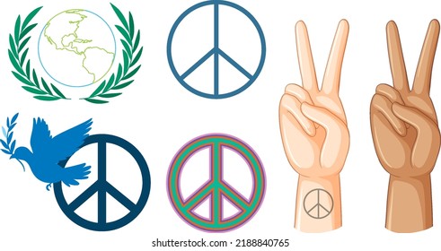 Set of different peace symbols illustration