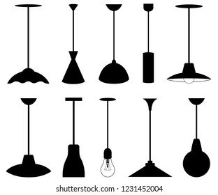 Set of different pendant lamps isolated on white