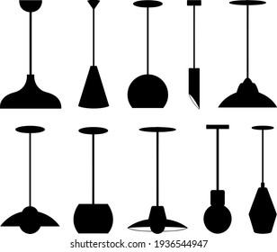 Set of different pendant lamps isolated on white