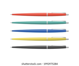 Set of different pens isolated on white background