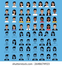 Conjunto de avatares de diferentes personas en estilo plano. Ilustración vectorial.
