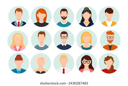 Conjunto de diferentes avatares de personas. Avatar del usuario en círculo. Ilustración de vector