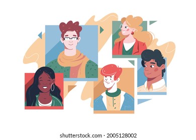 Set of different people avatars vector illustration. Diversity of men and women flat style. Internet forum, account, user picture concept