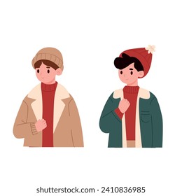Set of different people man in winter clothes. Vector illustration in flat style