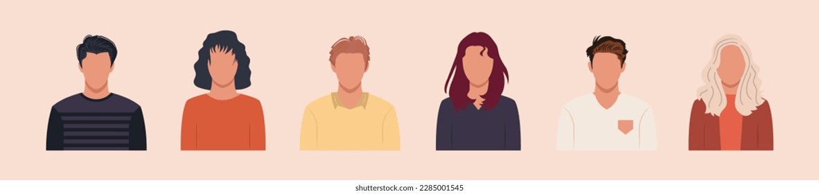 Set of different people portraits of diverse big business team vector flat illustrations. Collection of avatars of people, men and women. Group of happy smiling coworkers.