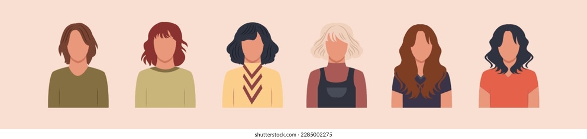 Set of different people portraits of diverse big business team vector flat illustrations. Collection of avatars of people, men and women. Group of happy smiling coworkers.