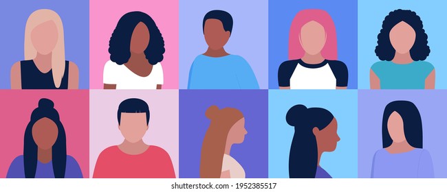 Set of different people portraits. Vector illustration in a flat style